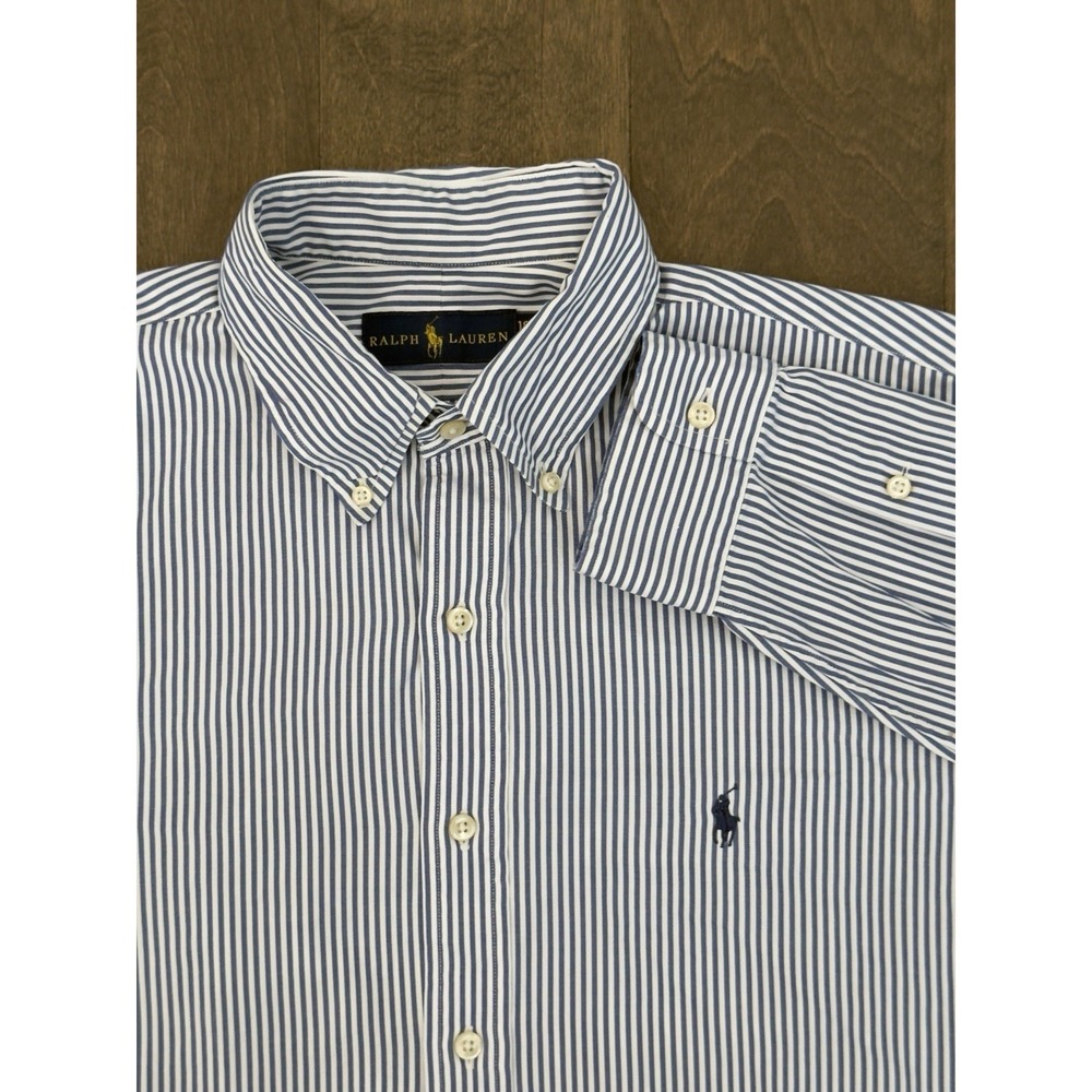 Ralph Lauren Mens Blue Bengal Stripe Button Down Long Sleeve Size 16.5 Blue Pony
